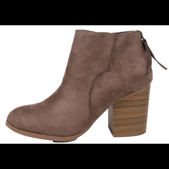 Shoes - Taupe almond toe back tassel Stacked heel boot
